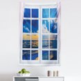 thumbnail image 1 of Landscape Tapestry, Sunset on the Sea Scenery from Window with Open Curtains Horizon Silence Relaxing, Fabric Wall Hanging Decor for Bedroom Living Room Dorm, 5 Sizes, Blue White, by Ambesonne, 1 of 1