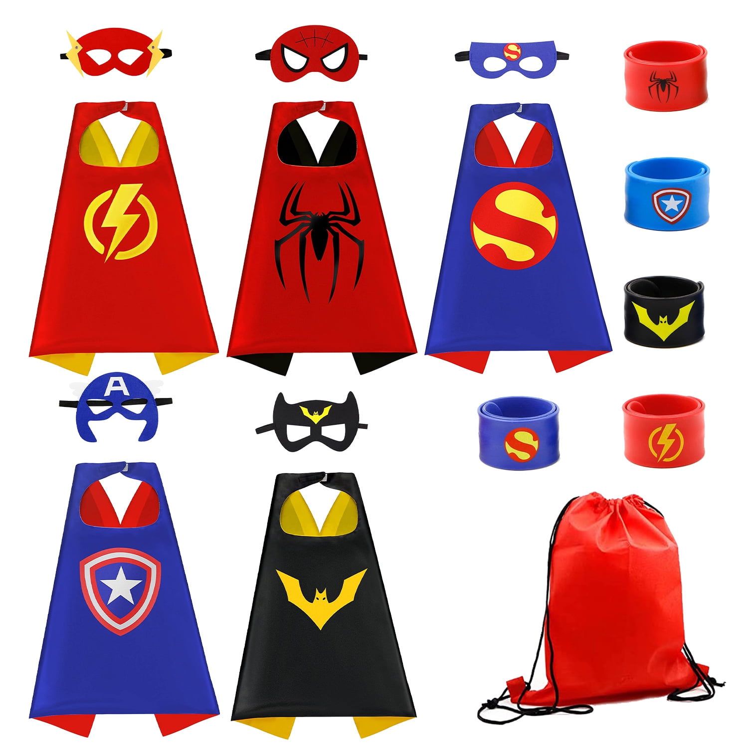 Superhero Capes set and Slap Bracelets for Kids Halloween Cosplay