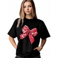 thumbnail image 2 of Camiseta de mujer, camisetas de manga corta, tops casuales, camiseta de cuello redondo con lazo para el Día de San Valentín para mujer, 2 of 8