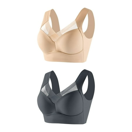 Women s 2 Pack Bras  Mesh Bras for Women No Underwire V Neck Push Up Bra Seamless Breathable Bra Plunge Bralette Everyday Bras for Older Women with Wide Strap L-6XL Womens Bras Clearance under $5