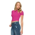 thumbnail image 4 of Natural Uniforms Womens Buttery Soft, Super Stretch Y2K Long Sleeve Baby Tee Crop Top (Hot Pink, X-Small), 4 of 6