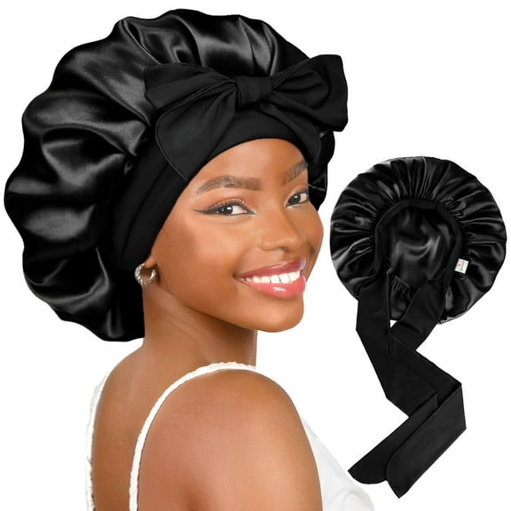 YANIBEST Satin Bonnet Silk Bonnet for Sleeping Double Layer Adjustable Hair Bonnet for Women Men for Curly Natural Hair with Tie Band