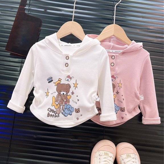 Abtuhar Fall Hooded Pullover Tops for Toddler Kids Girls Boys Print Crew Neck Long Sleeve Tops for 3-10 Years
