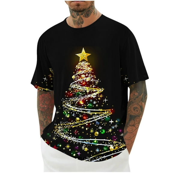 KeShDi Christmas Sweatshirts Men Print Round Neck Casual Fashion Short Sleeve Round-Neck Blouses Shirts Yellow 4X