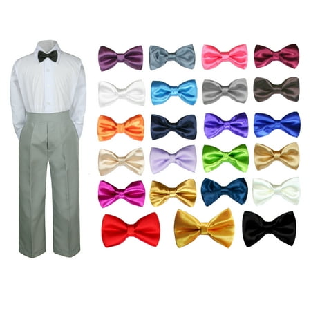 3PC Shirt Gray Pants Bow tie Set Baby Boy Toddler Kid Formal Suit Sm-7