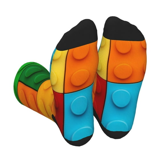Xecao Colorful Building Blocks Print Crew Socks for Men and Women, Men's Soft Moisture-wicking Sock