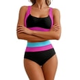 thumbnail image 5 of Stamzod Women's High Waisted Bikini Sets Sporty Two Piece Swimsuits Color Block Tummy Control Bathing Suits High Cut Swimwear Purple XXL, 5 of 6