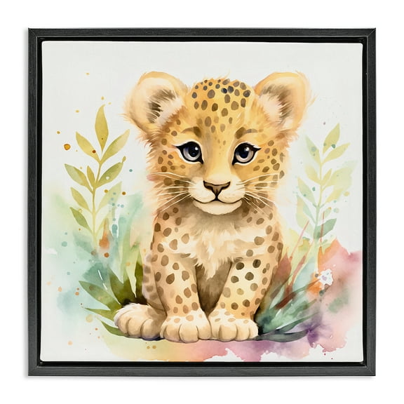 Stupell Industries Baby Cheetah Cub Animals Painting Black Floater Framed Canvas Art Print Wall Art, 18 x 18