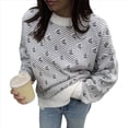 thumbnail image 3 of Suéter de Larga para Mujer, Suéteres Cortos de Gran Tamaño de Otoño, Tops de Punto con Cuello Redondo y Estampado de Velero Informal Gris S, 3 of 8