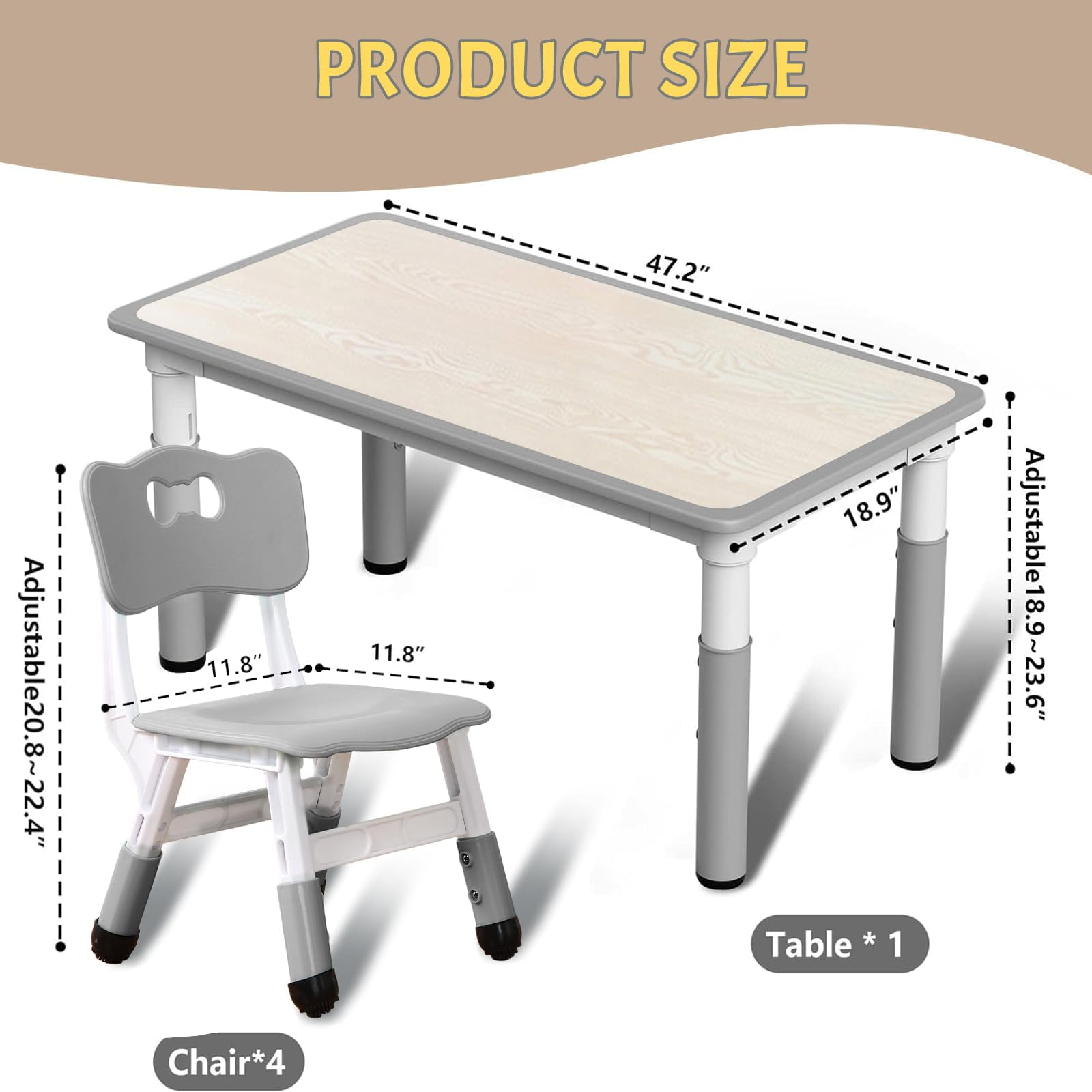 Huisuilinss Kids Table And Chair Set,Table And 6 Chair Set,Height Adjustable Desk With 6 Seats,Arts & Crafts Table With Graffiti Desktop,Non-Slip Leg,Children Activity Table For Daycare Home,Ages 2-10