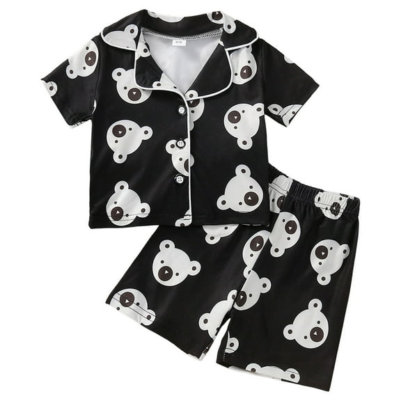 Otqutp Summer Outfits Boys Girls Short Sleeve Cartoon Prints Tops Button-Up Sleep Shirt Shorts Sleepwear Pajamas Set Clothes