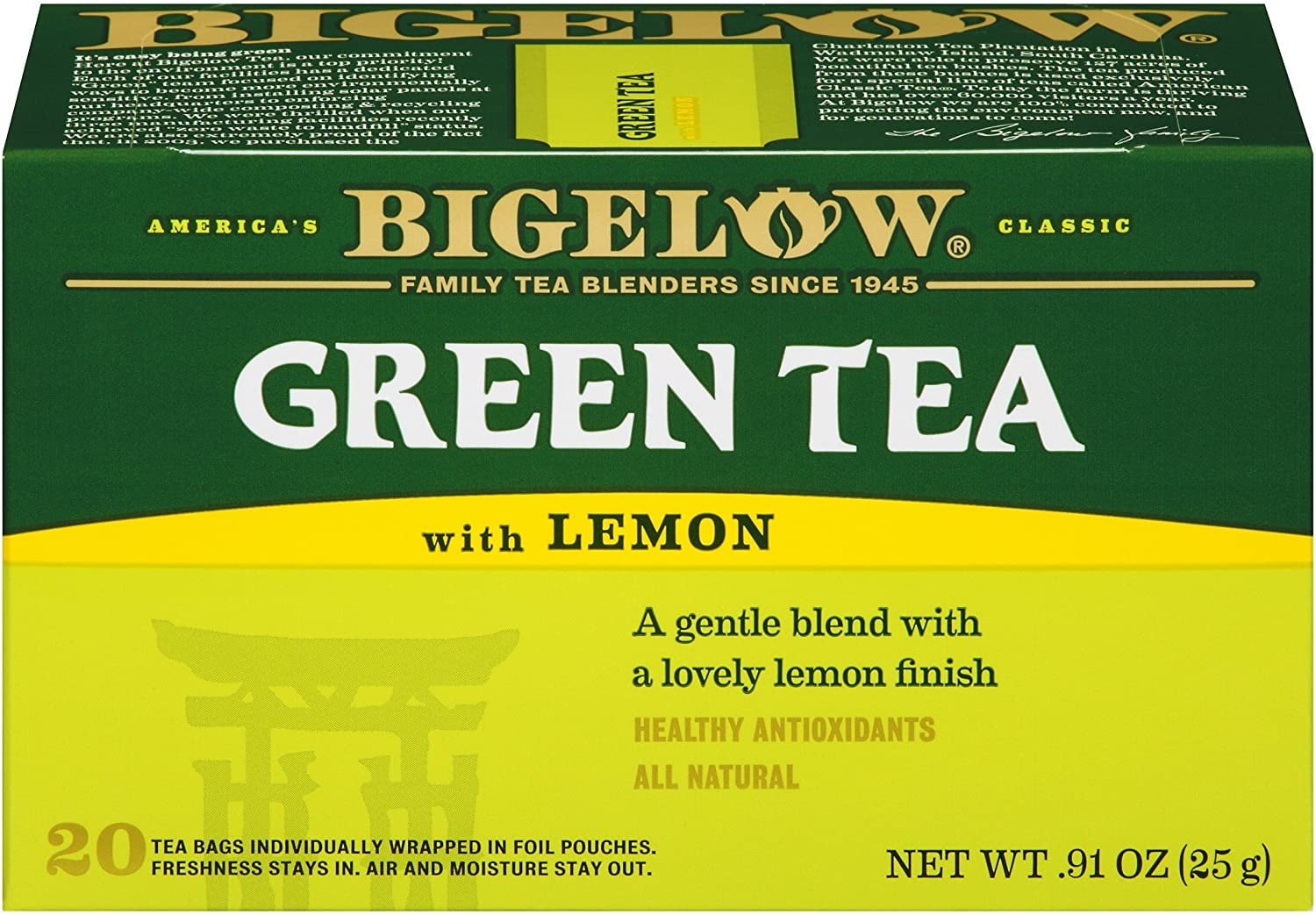 Bigelow Tea Green Tea Lemon 20 Tea Bags Pack of 4