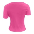 thumbnail image 6 of FUYUDY Women Tshirts Summer Asymmetrical Hem Fitted Short Sleeve T-Shirt Casual Basic Tee Tops For Daily Wear Cozy Female Solid Color Dailywear, 6 of 6