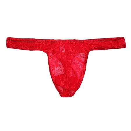 

ALSLIAO Men Sexy Lace Pouch Panties Bikini Briefs G-String Thongs Low Rise Underwear Red XL