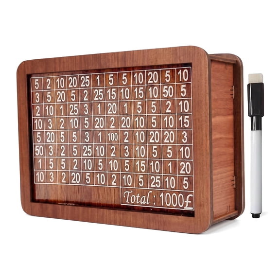 Money Saving Box, Wooden Money Box with Money Target and Numbers, Savings Challenges Money Box, Cash Savings Box, Cash Saver Box with Marker Pen,Piggy Bank for Adults Kids (10000 Dollar)