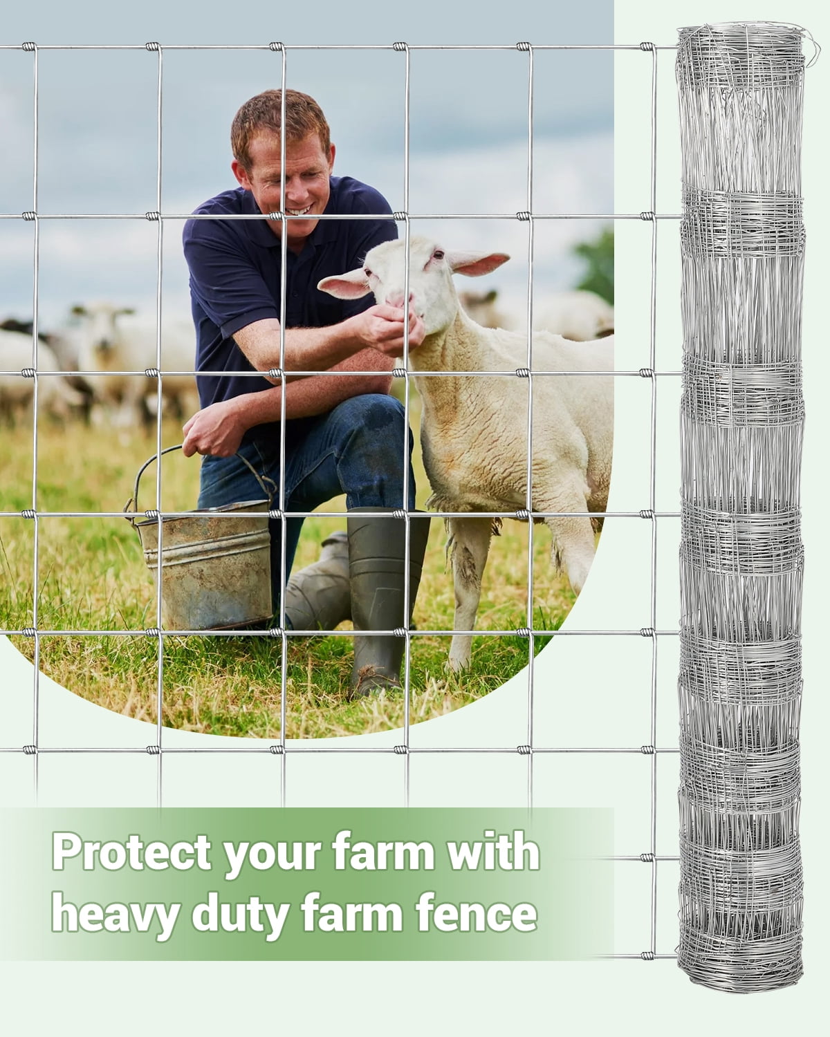 Mescukay 4 x 328 FT Farm Fence Galvanized Steel Wire Mesh, Livestock Enclosure for Goats, Deer, Hogs, Cattle, Rust Resistant Animal Protection Fencing