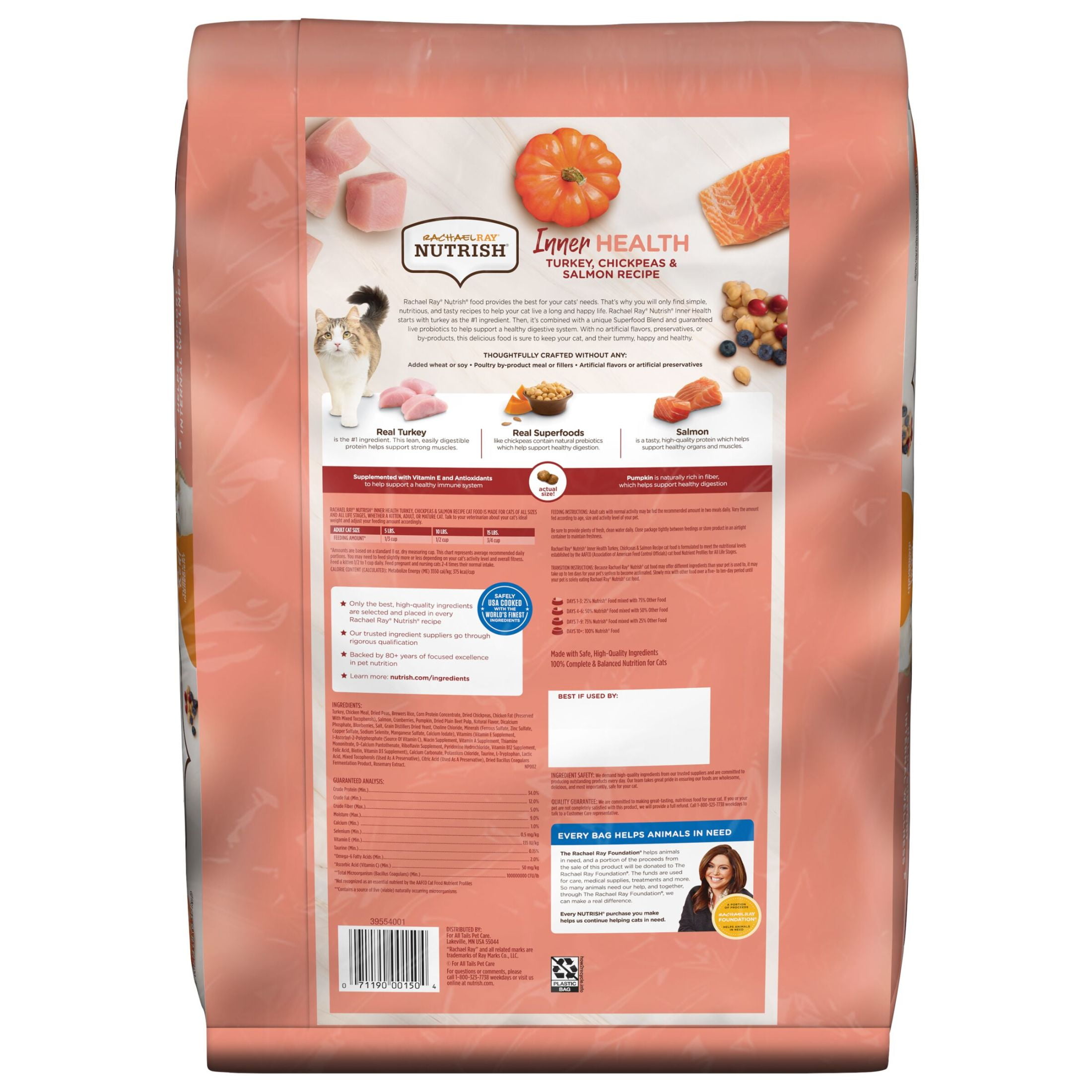 Rachael Ray Nutrish Inner Health Turkey, Chickpeas & Salmon Recipe Dry Cat Food, 14 lb. Bag