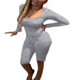 thumbnail image 3 of Women Long Jumpsuit Solid Color Long Sleeve U Neck Slim Bodysuit, 3 of 5