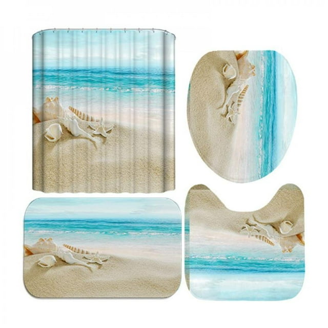 Shower Curtain Set Rainforests Beaches Patterns Printing Bathroom Hotel Toilet Cover Mats Non-Slip Washroom Kitchen Rugs