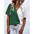 thumbnail image 2 of Camiseta de verano con cuello en V y botones oblicuos, Top informal cómodo para mujer para ir de compras y trabajo, 2 of 6