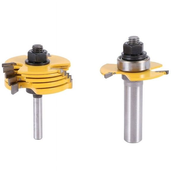 2Pcs Slot Cutter 3 Wing Router Bit 1/2 &1/4 inch Shank Adjustable Woodworking Tool,2 x Router Bit,yellow