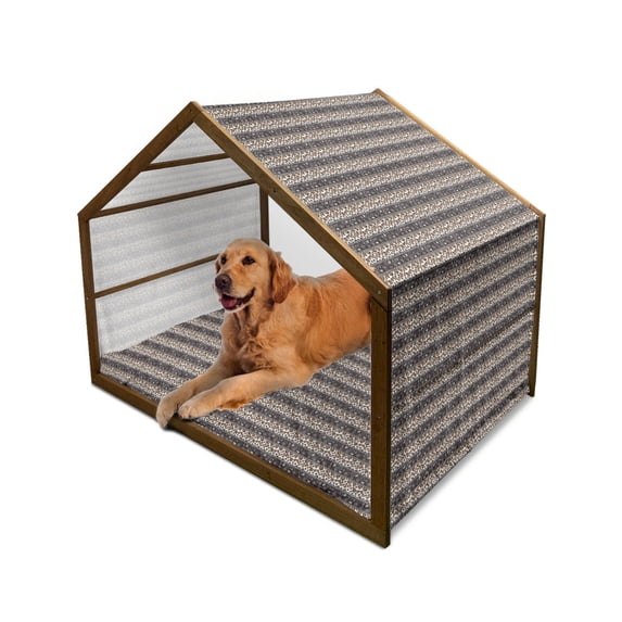 Zambia Pet House, Cheetah Pattern with Circles Spiral Exotic Fur Zoo Savannah Image, Outdoor & Indoor Portable Dog Kennel with Pillow and Cover, 5 Sizes, Dark Brown Orange and White, by Ambesonne