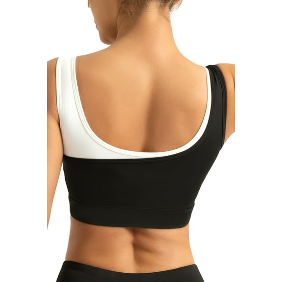 SERENMOVE Women’s Racerback Sports Bra - Black & White, High Neck, Medium Support
