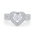 thumbnail image 2 of Round Cut Natural White Diamond Heart Engagement Promise Ring In 14K White Gold Plated 925 Sterling Silver (Color: I-J, Clarity: I2-I3, 0.03 Cttw) -4, 2 of 9