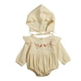 thumbnail image 2 of nvzhuang Baby Girls Two-piece Clothes Set, Long Sleeve Floral Embroidery Round Collar Romper + Cap, Tangerine/ Beige, 2 of 9