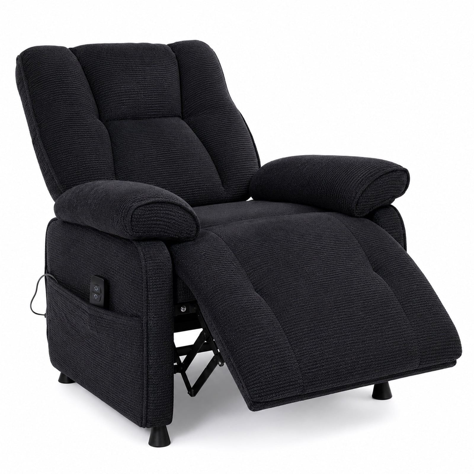 TiramisuBest Power Recliner Chair,Ergonomic Chenille Electric Reclining Lounge Chair with USB Ports & Side Pocket for Living Room,Bedroom,Black + Dark Gray