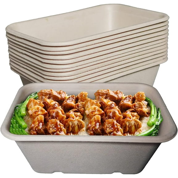 (25 Pack) EcoQuality 34oz Disposable Bowls - Rectangular Compostable Sugarcane Fiber Biodegradable Paper Bowls Eco-Friendly Oblong Take Out Food Containers, Food Storage, Microwave Safe, Meal Prep