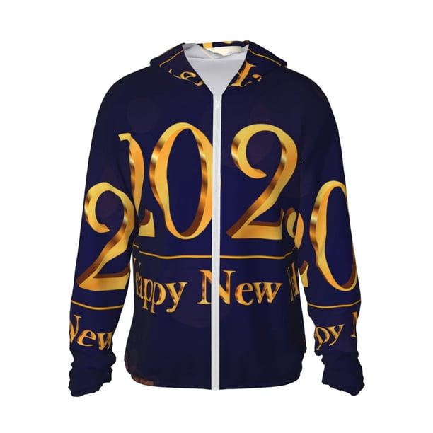 Balery 2025 Happy New Year 3 Sudadera ligera de manga larga con capucha y protección solar UPF 50+ para hombre y mujer, ideal para pesca y running-Large