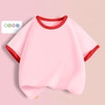 thumbnail image 2 of Kids Cotton Ringer T-Shirt for Girls Short Sleeve Pink with Contrast Trim Kids to Youth Sizes,Size 3-4 T, 2 of 9