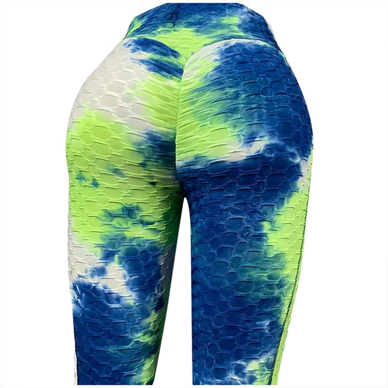 Women Tie Dye Yoga Leggings High Waist with Side Pocket Workout Trouser Gym  Active Pants Bubble Tummy Control Tights 