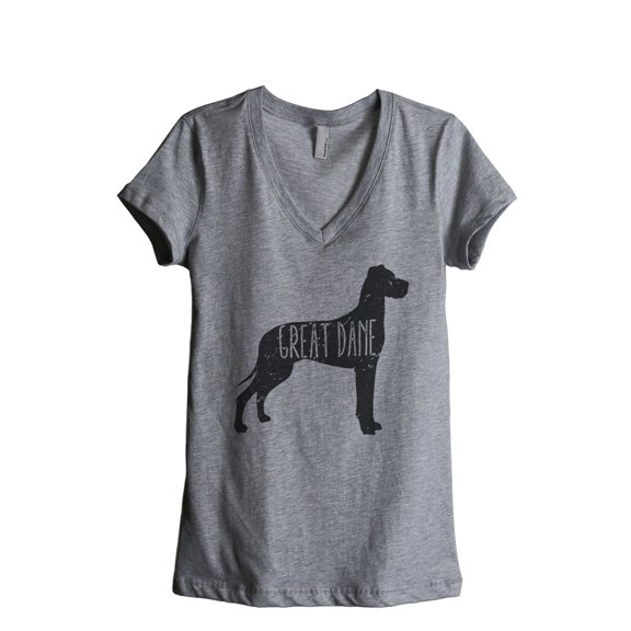 Thread Tank Great Dane Dog Silhouette Women's Relaxed V-Neck T-Shirt Tee Heather Grey Small