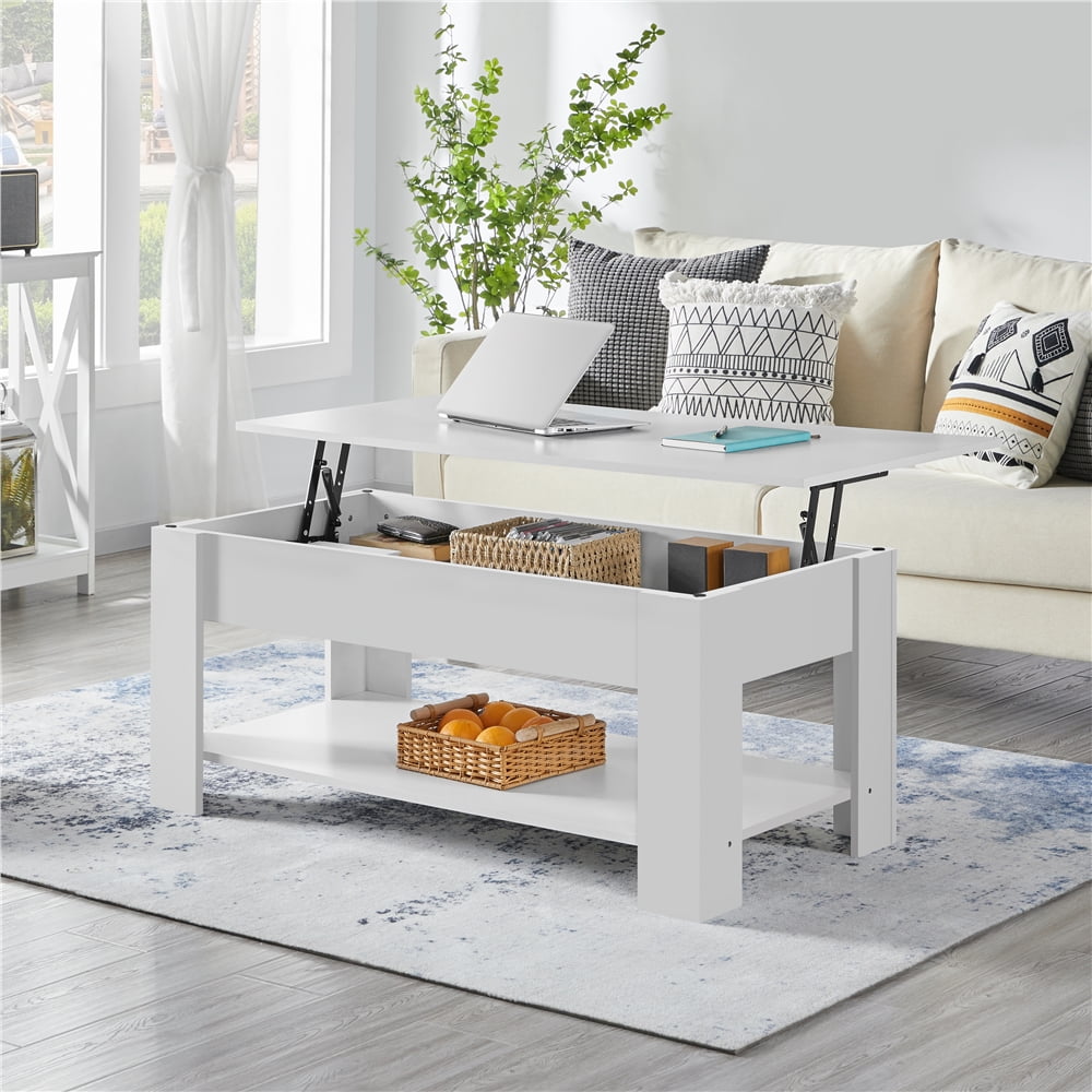 Modern 47.5" Wood Lift Top Coffee Table with Lower Shelf, White - Walmart.com
