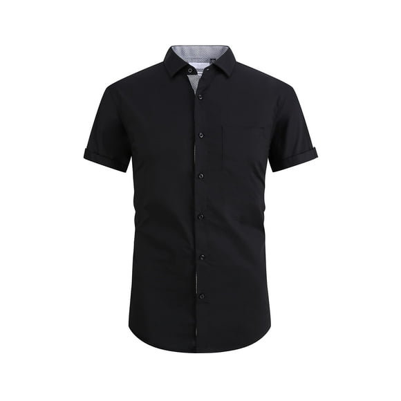 Damipow Mens Short Sleeve Dress Shirts Regular Fit Business Casual Button Down Shirt(Black,Medium)