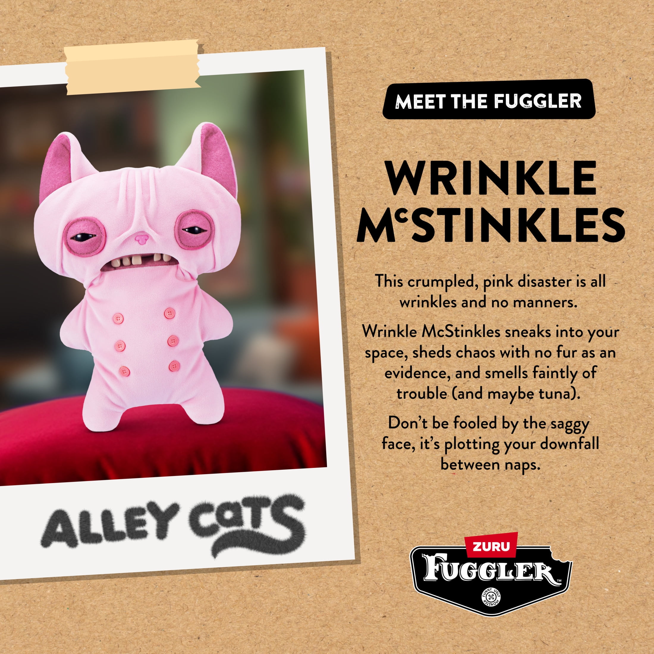 Fuggler Alley Cats 9 inch Wrinkle McStinkles), Funny Ugly Monster Stuffed Animal Toy by ZURU