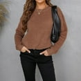 thumbnail image 4 of Fgnfyis Women Pullover Solid Color Long Sleeve Large Round Neck Sweater for Casual Wear Brown S, 4 of 9