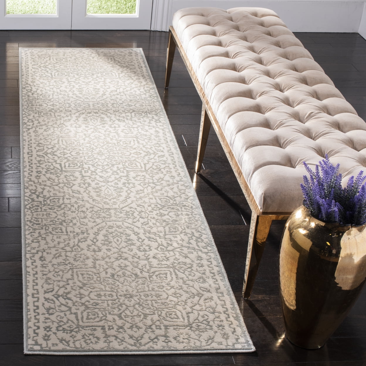 SAFAVIEH Noble Mackenzie Geometric Floral Runner Rug, Light Blue/Ivory, 2'2" x 8'