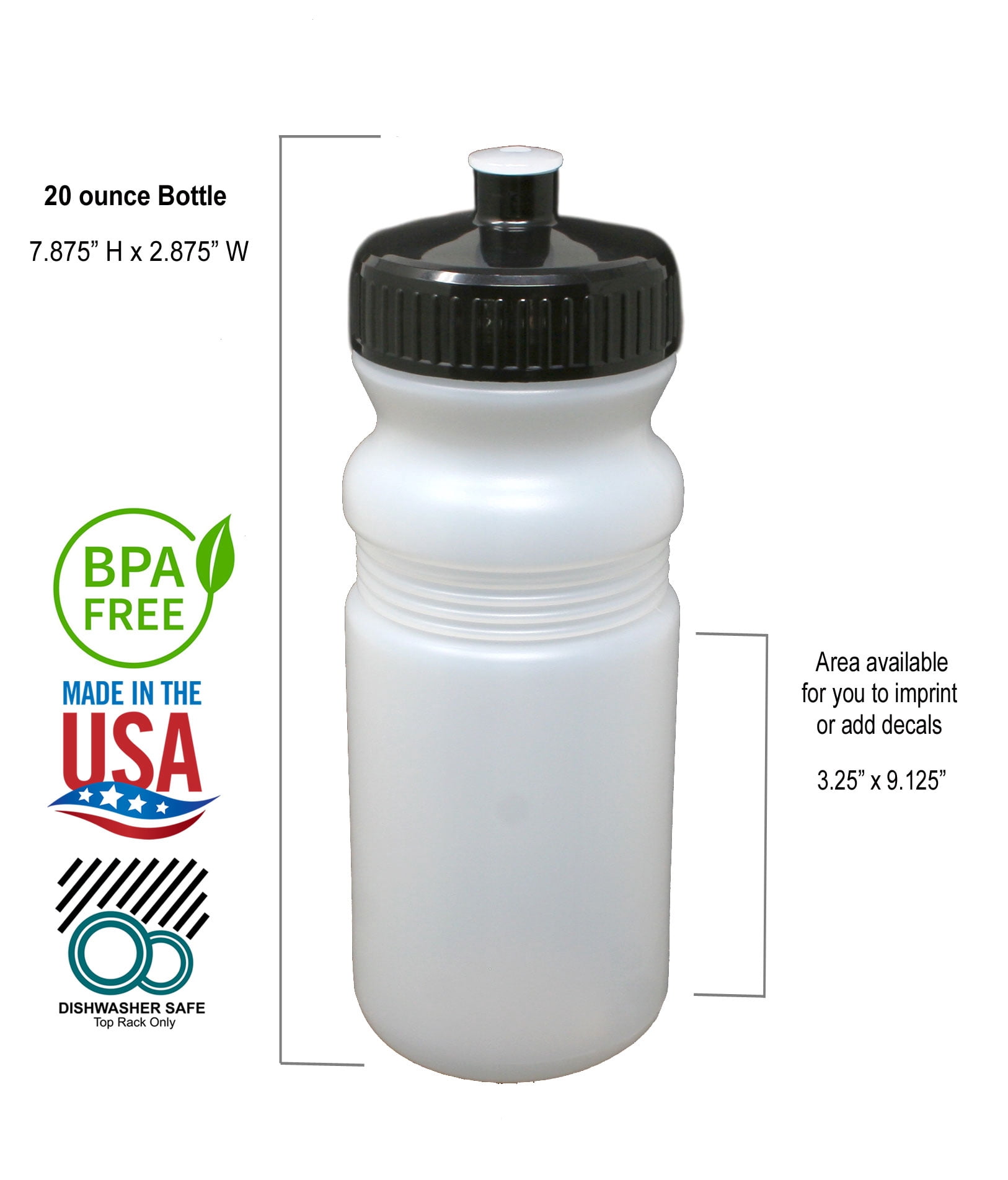 Rolling Sands 20 oz Sports Water Bottles 24 Pack, USA Made, BPA-Free, Dishwasher Safe