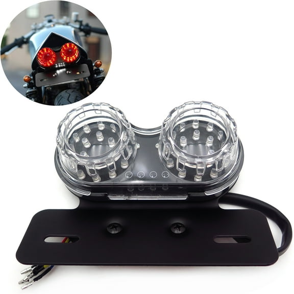 HTTMT- MT452- Clear Universal 40W 40 Led Twin Dual Cat Eye Motorcycle Taillight Integrated Motor Tur