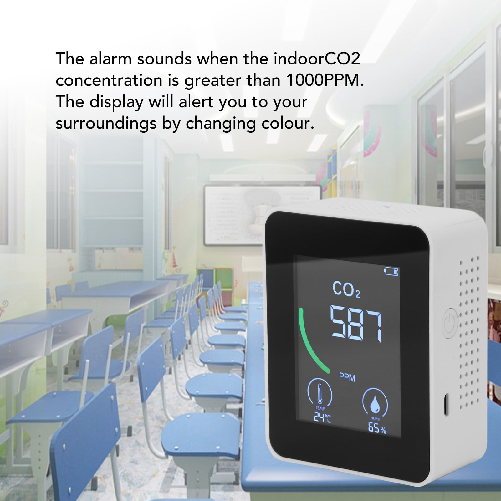 Suodoka Air Quality Meter 3-in-1 Infrared NDIR CO2 Monitor Temperature & Humidity Tester for Home & Office, Accurate Indoor Gas Detector (5.9 inches / 15 cm, White)