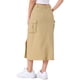 thumbnail image 3 of Falda Cargo de mezclilla INSPIRE CHIC para mujer, falda midi de mezclilla con abertura Y2K y bolsillo, color caqui L, 3 of 5