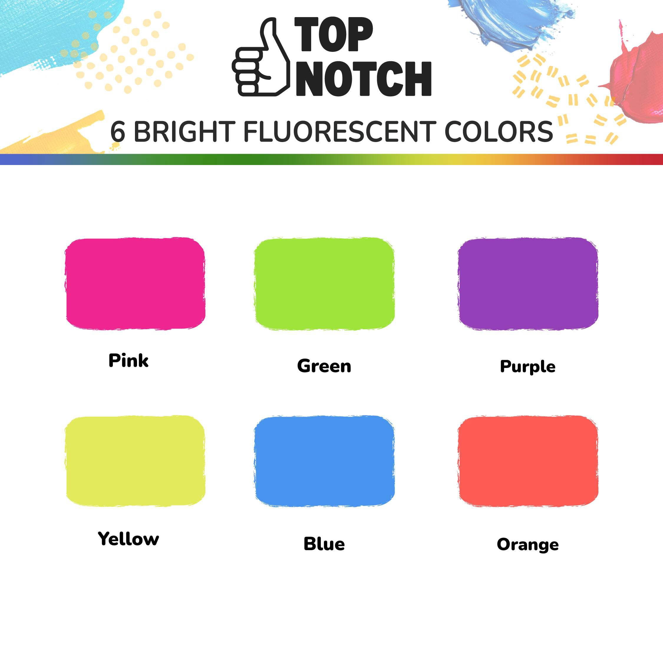 Top Notch Neon Acrylic Paint Set, 24 Count Craft Paint Bottles, 6 Essential Colors, Non-Toxic Paint for Kids, Classrooms & Crafts