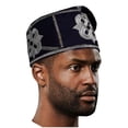 thumbnail image 2 of Navy-blue and Silver Embroidered African Hand woven Aso Oke Hat, 2 of 4