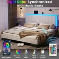 thumbnail image 5 of King Size LED Platform Bed Frame with Adjustable Headboard&Charging Station&LED Lights,Modern PU Leather Upholstered Bed, No Box Spring Needed, White, 5 of 9