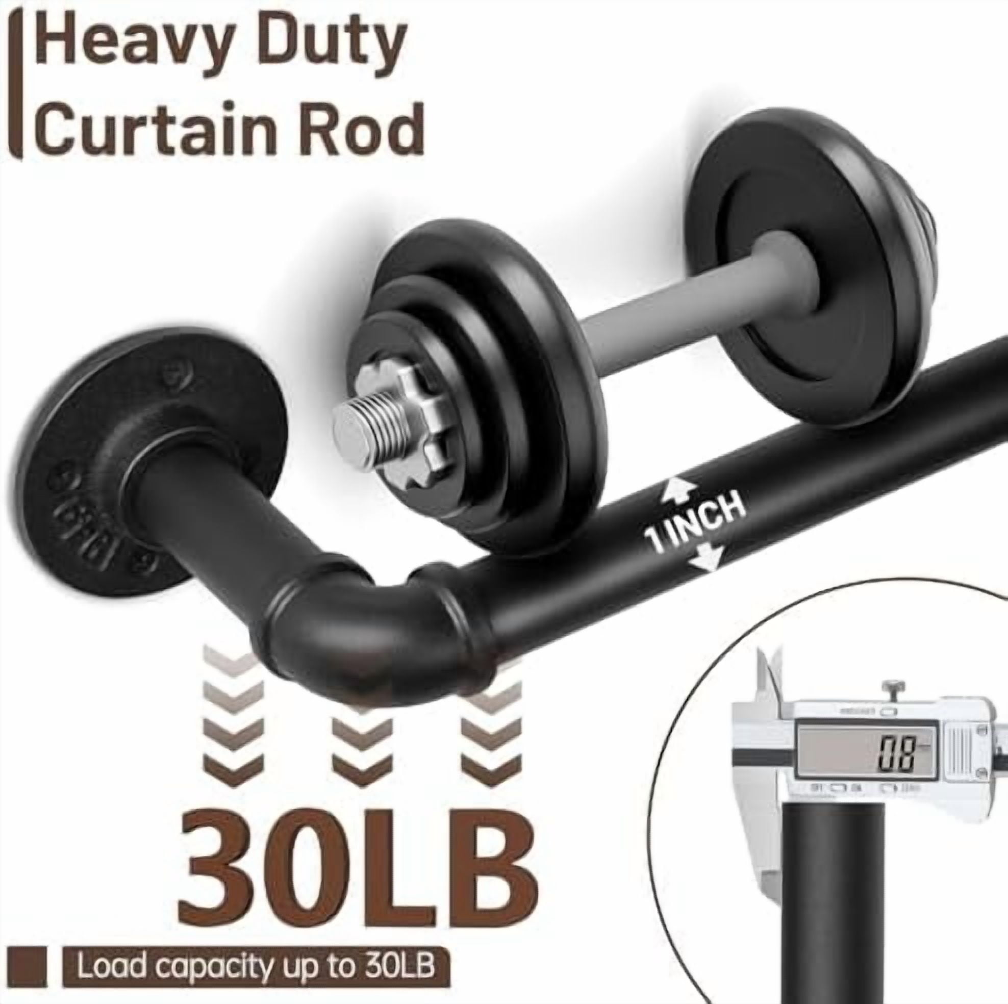 Curtain Rods for Windows 66 to 120, 1 Inch Industrial Wrap Around Black Curtain Rod, Indoor/Outdoor Room Divider Adjustable Drapery Pole, 66"-120"