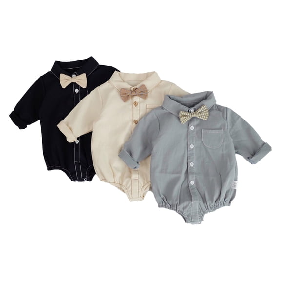 LYMAYTER 3-24M Infants Button Down Shirt Romper Long Sleeves Breathable Lightweight Comfort Wear