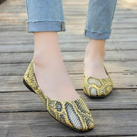 

ERTUTUYI Fashion Autumn Women Casual Shoes Flat Bottom Comfortable Snake Print Slip On Shallow Mouth Yellow 37
